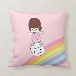 Cute Girl on Rainbow w Marshmallow Throw Pillow