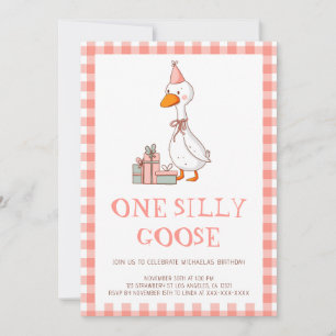 Cute Girl One Silly Goose 1st Birthday Invitation