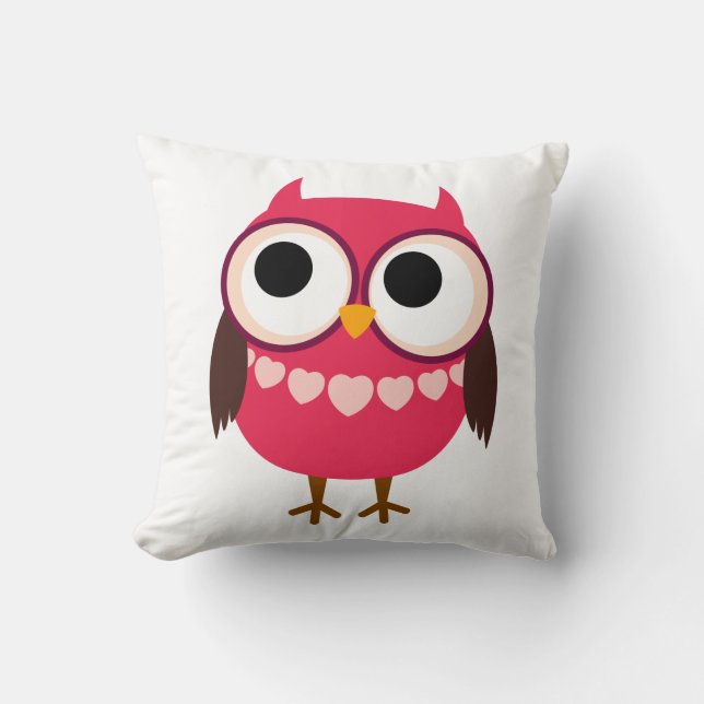 Cute Girl Owl with Heart Necklace Cushion (Front)