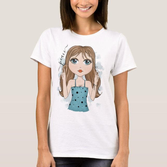 Cute Girl Peace Graphic Illustration Peace T-Shirt (Front)