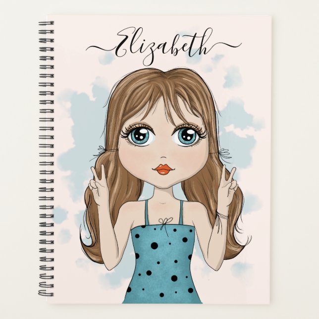 Cute Girl Peace Graphic Illustration Planner (Front)