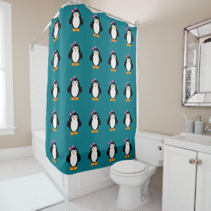 Cute Girl Penguin Shower Curtain
