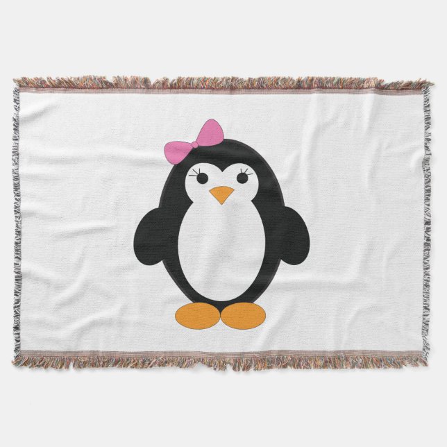 Cute Girl Penguin Throw Blanket (Front)