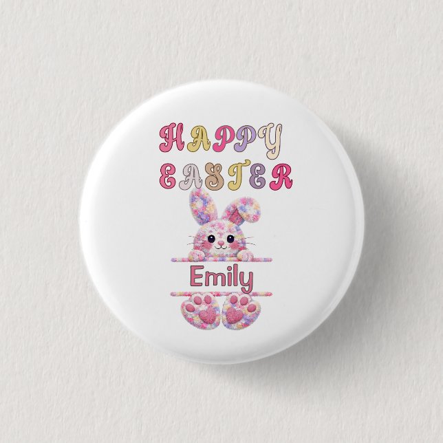 Cute Girl Personalize Happy Easter Bunny 3 Cm Round Badge (Front)