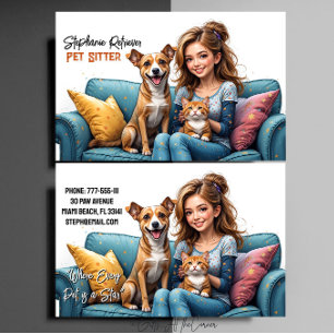 Cute Girl Pet Cat Sitter Business Card