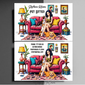 Cute Girl Pet Sitter Dog Walker Business Card