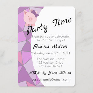 Cute Girl Pig Birthday Party Invitation