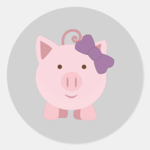 Cute Girl Pig Classic Round Sticker