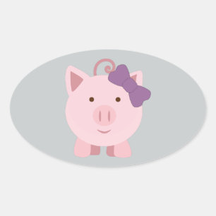 Cute Girl Pig Oval Sticker