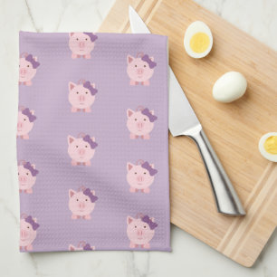 Cute Girl Pig pattern Tea Towel