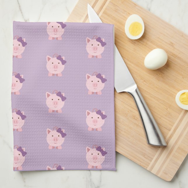 Cute Girl Pig pattern Tea Towel (Quarter Fold)