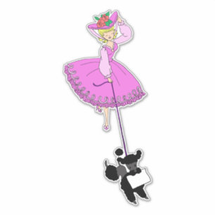 Cute Girl Pink Dress Black poodle original cartoon