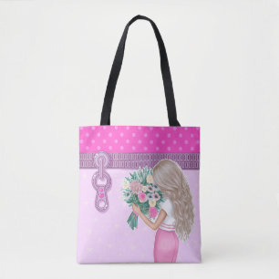 Cute girl & pink Flowers elegant floral design  Tote Bag