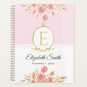 Cute Girl Pink Gold Roses Planner