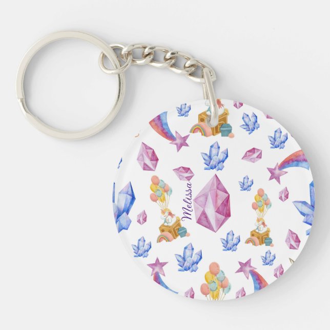 Cute Girl Pink Name Personalised Unicorn  Key Ring (Front)