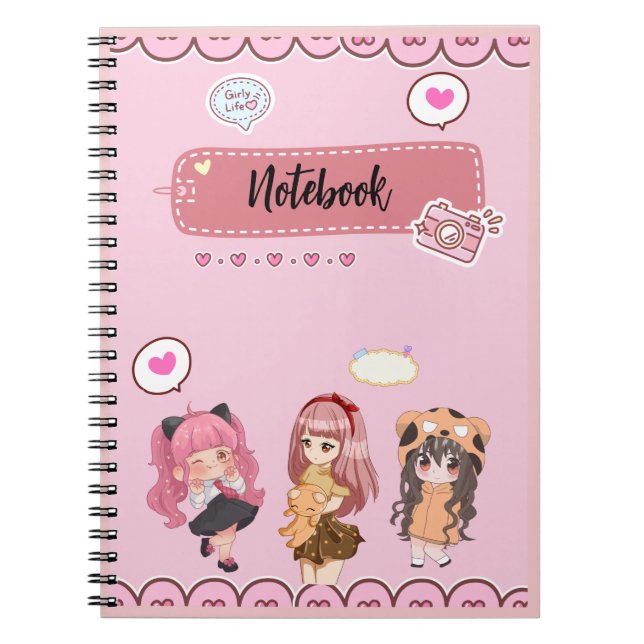 Cute Girl Pink Notebook (Front)