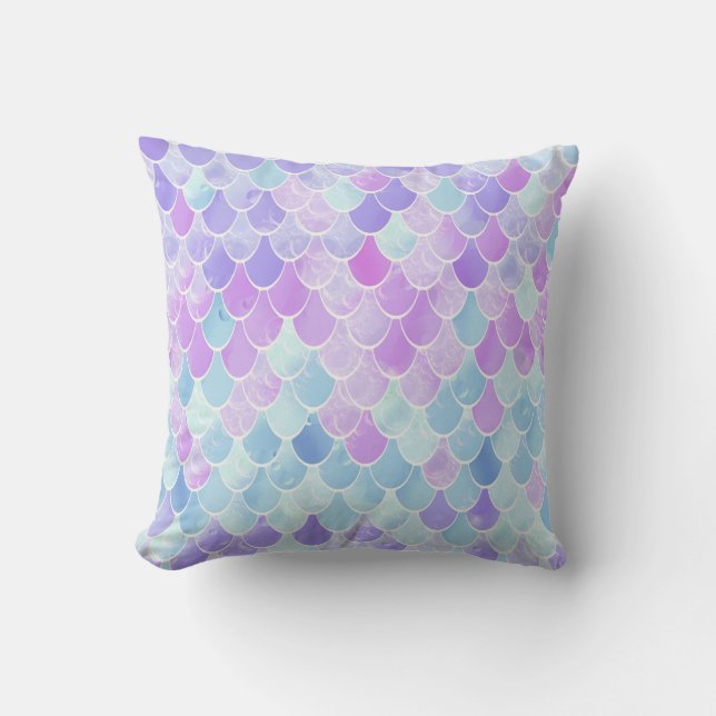 Cute Girl Pink Purple and Teal Mermaid Nursery Cushion (Front)