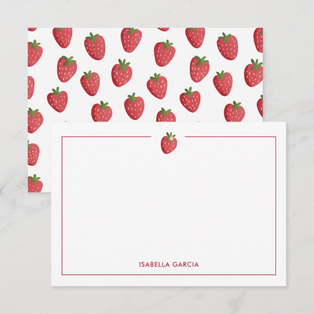 Cute Girl Pink Strawberry Personalized Note Card (Front/Back)