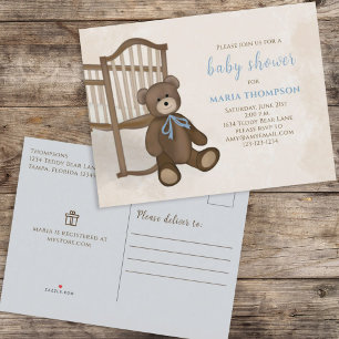 Cute Girl Pink Vintage Classic Nursery Teddy Bear Announcement Postcard