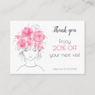 Cute girl pink watercolor roses floral discount card