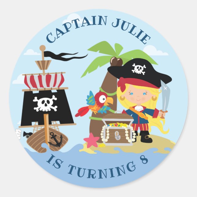 Cute Girl Pirate Party Stickers (Front)