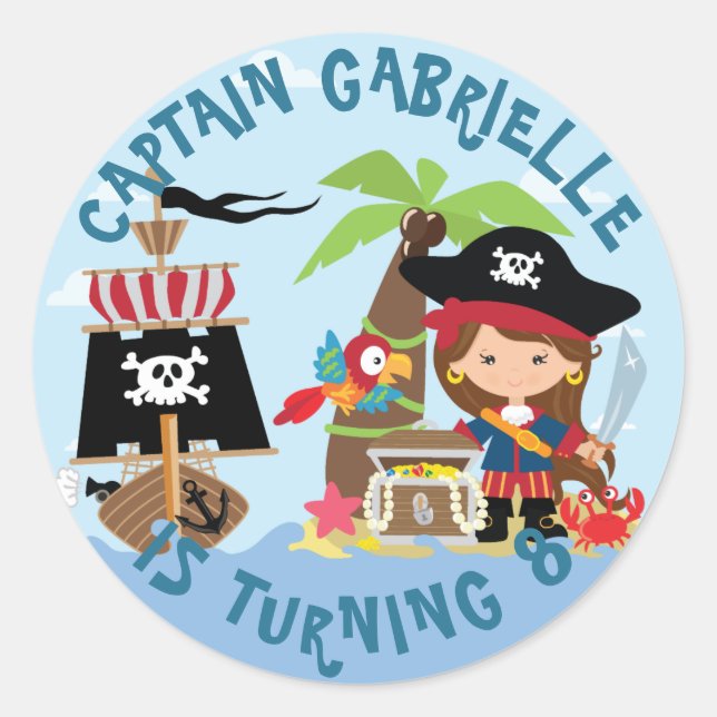Cute Girl Pirate Party Stickers (Front)