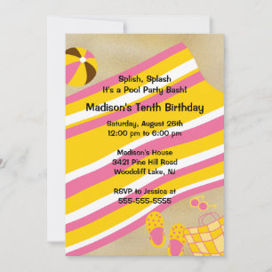 CUTE Girl Pool Party Birthday Invitation
