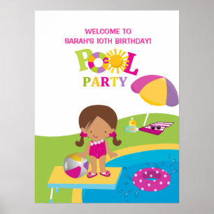 Cute Girl Pool Party Birthday Poster