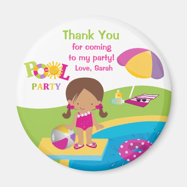 Cute Girl Pool Party Thank You Magnet (Front)