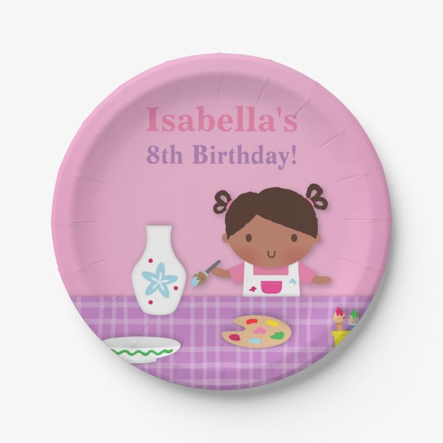 Cute Girl Pottery Painting Birthday Party Supplies Paper Plate (Front)