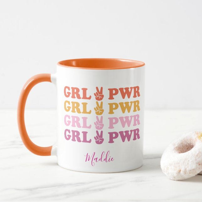 Cute Girl Power Peace Sign Mug (With Donut)