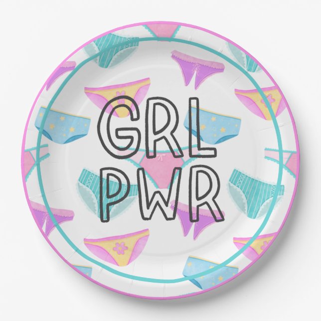 Cute Girl Power Underwear Girly Birthday Paper Plate (Front)