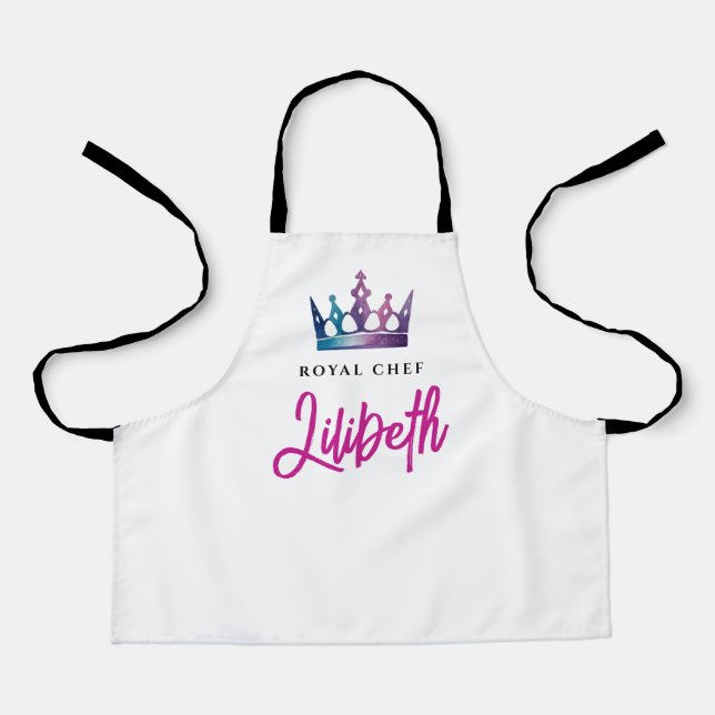 Cute Girl Princess Crown Royal Chef Modern Script  Apron (Front)