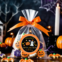 Cute Girl Pumpkin Ghost Happy Halloween Birthday