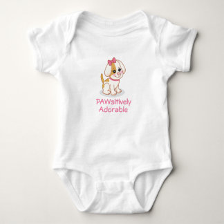 Cute Girl Puppy Dog with Pink Bow Baby Bodysuit