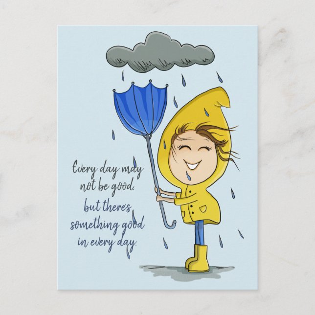 Cute Girl Rainy Windy Day Graphic Encouragement Postcard (Front)