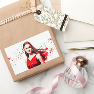 Cute Girl Red Trendy Modern Dress Decor Art Rectangular Sticker