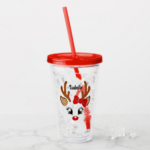 Cute Girl Reindeer Face Acrylic Tumbler