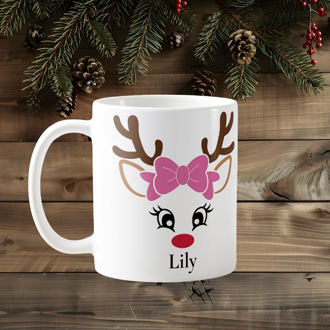 Cute Girl Reindeer Pink Bow Christmas Mug (Cute Girl Reindeer Pink Bow Christmas Mug
)