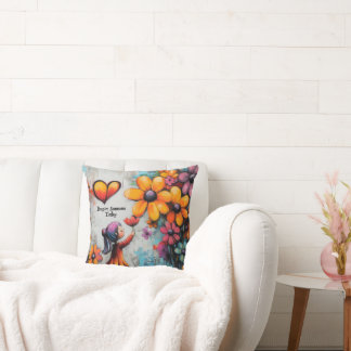 Cute Girl Retro Floral Inspirational Cushion