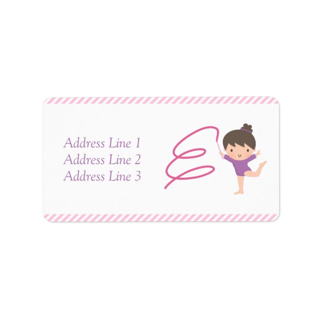 Cute Girl Ribbon Gymnastics Kids Birthday Party Label (Front)