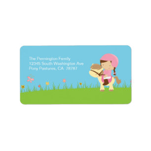 Cute girl riding a horse address label