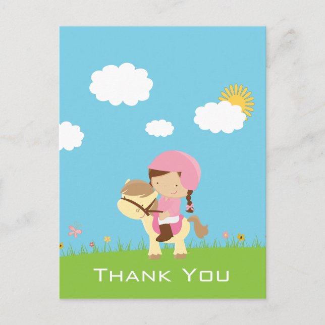 Cute girl riding a horse thank you postcard (Front)
