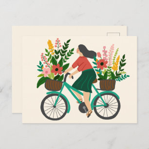 Cute Girl Riding Bicycle w Flowers Custom  Postcard