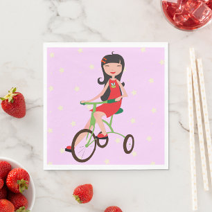 Cute Girl Riding Tricycle Cartoon Napkin