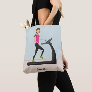 Cute Girl Running / Jogging Illustration & Name Tote Bag