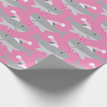 Cute Girl Santa Shark Wrapping Paper