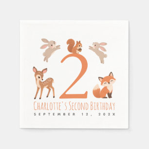 Cute Girl Second Birthday Party Woodland Animals Napkin