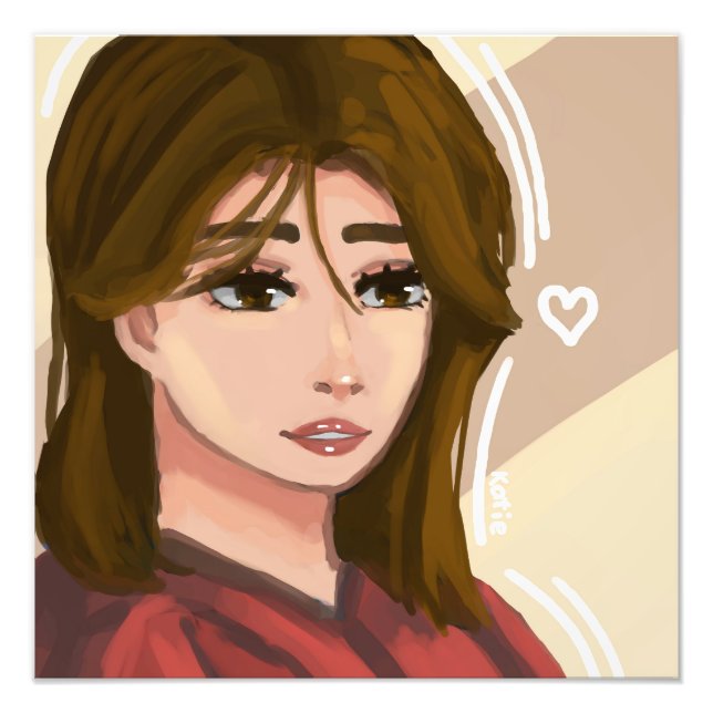 Cute Girl Simple Background Handdrawn Digital Art Photo Print (Front)