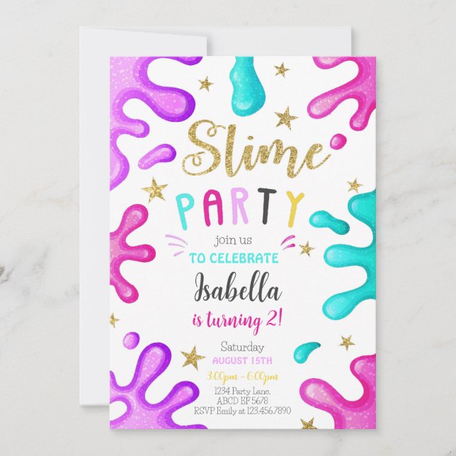 Cute Girl Slime Party Birthday Invitation (Front)